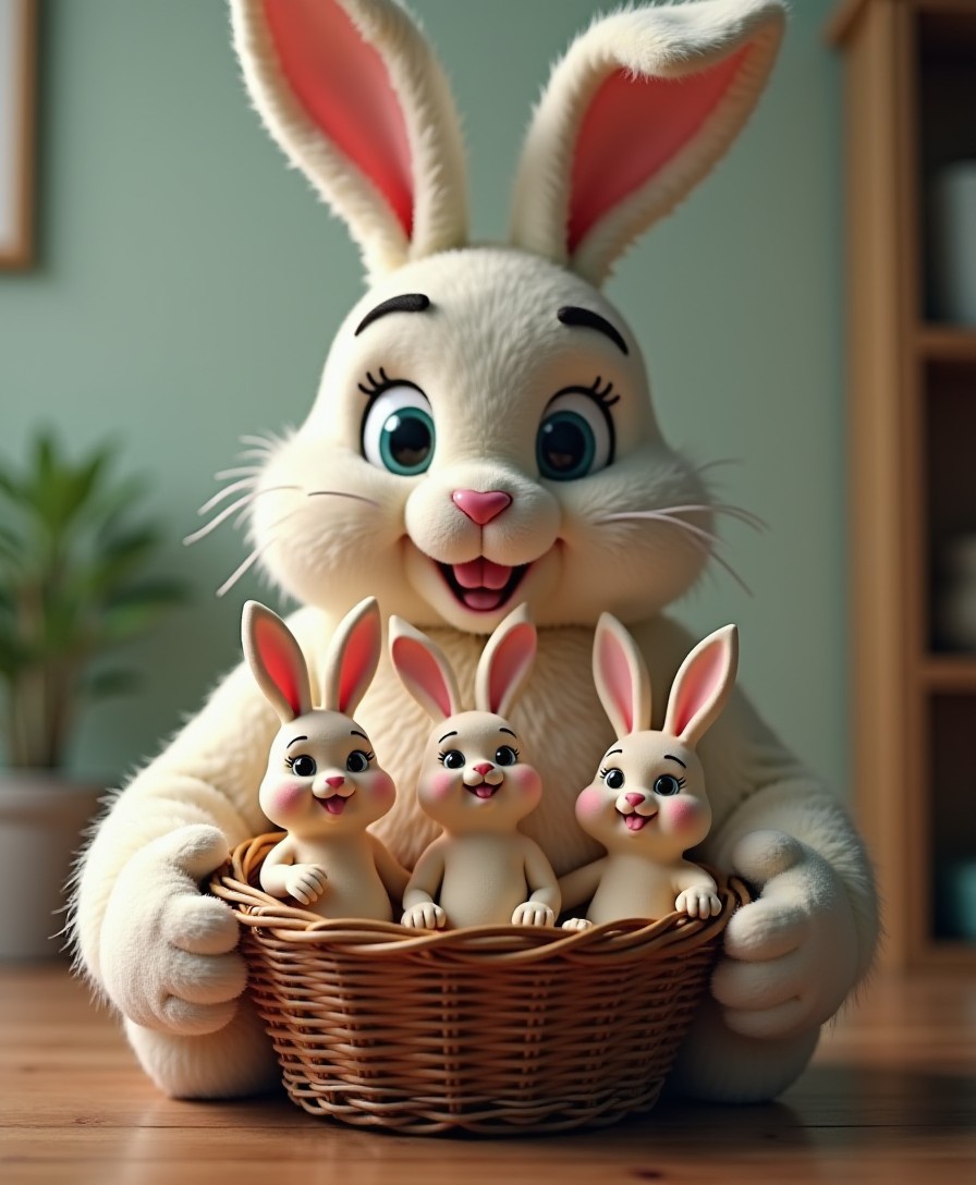 The Easter Bunny is holding a large basket in front of him. In the basket are three naked 18yo twinks.